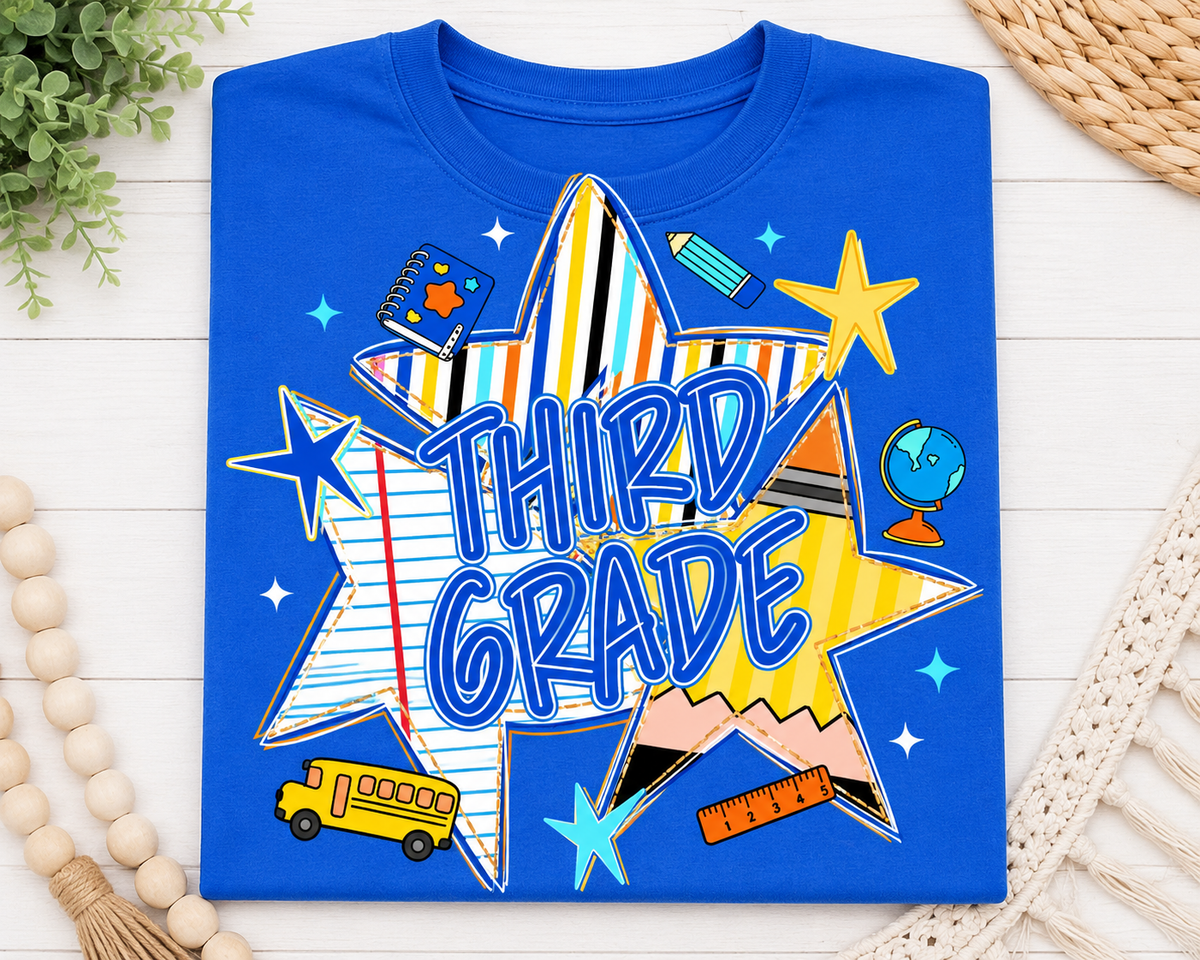 3rd Grade Back To School Stars - Blue or Orange