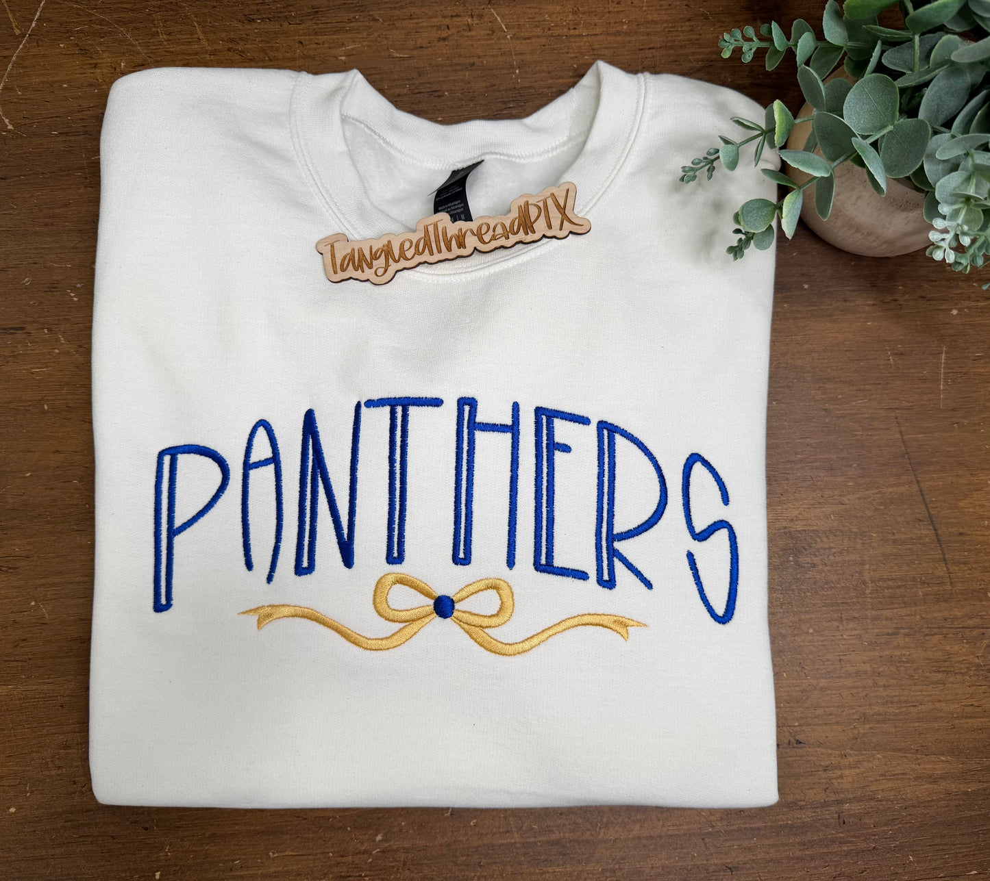 Panthers Arched & Bow - Embroidered
