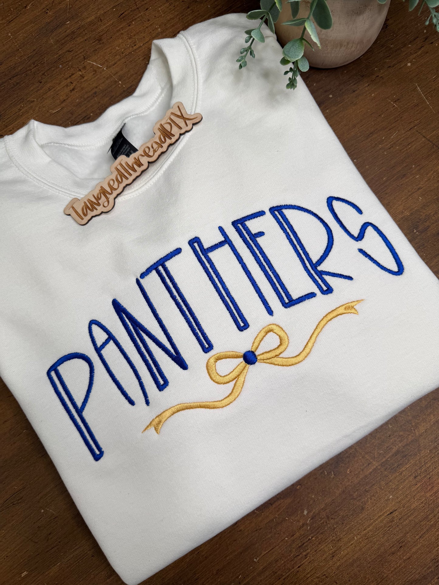 Panthers Arched & Bow - Embroidered