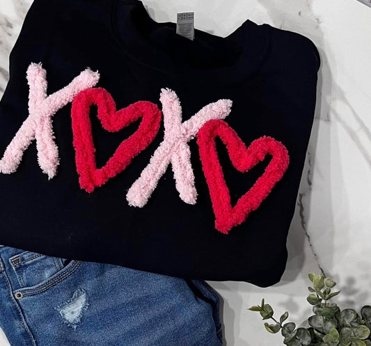Black Chenille Yarn XOXO Sweatshirt