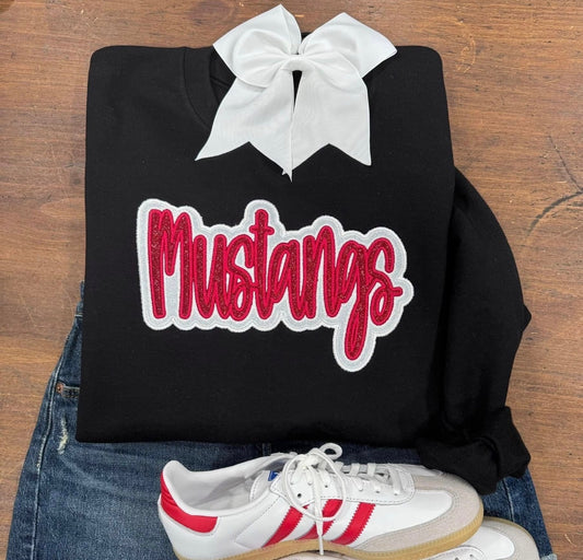 Mustangs Script Embroidered Sweatshirt - Double Glitter Vinyl