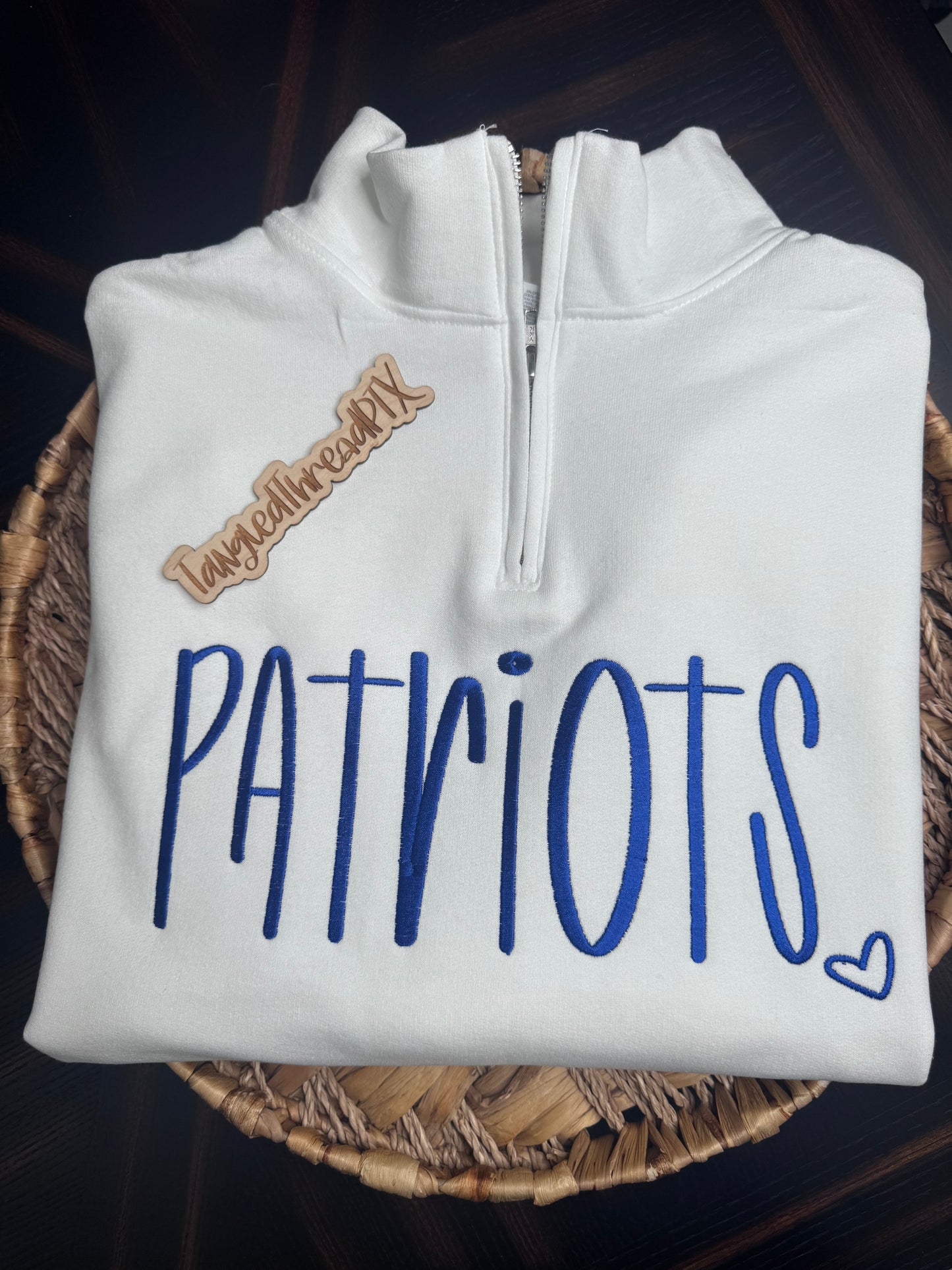 White Patriots 1/4 Zip with Royal Blue Letters - Embroidered