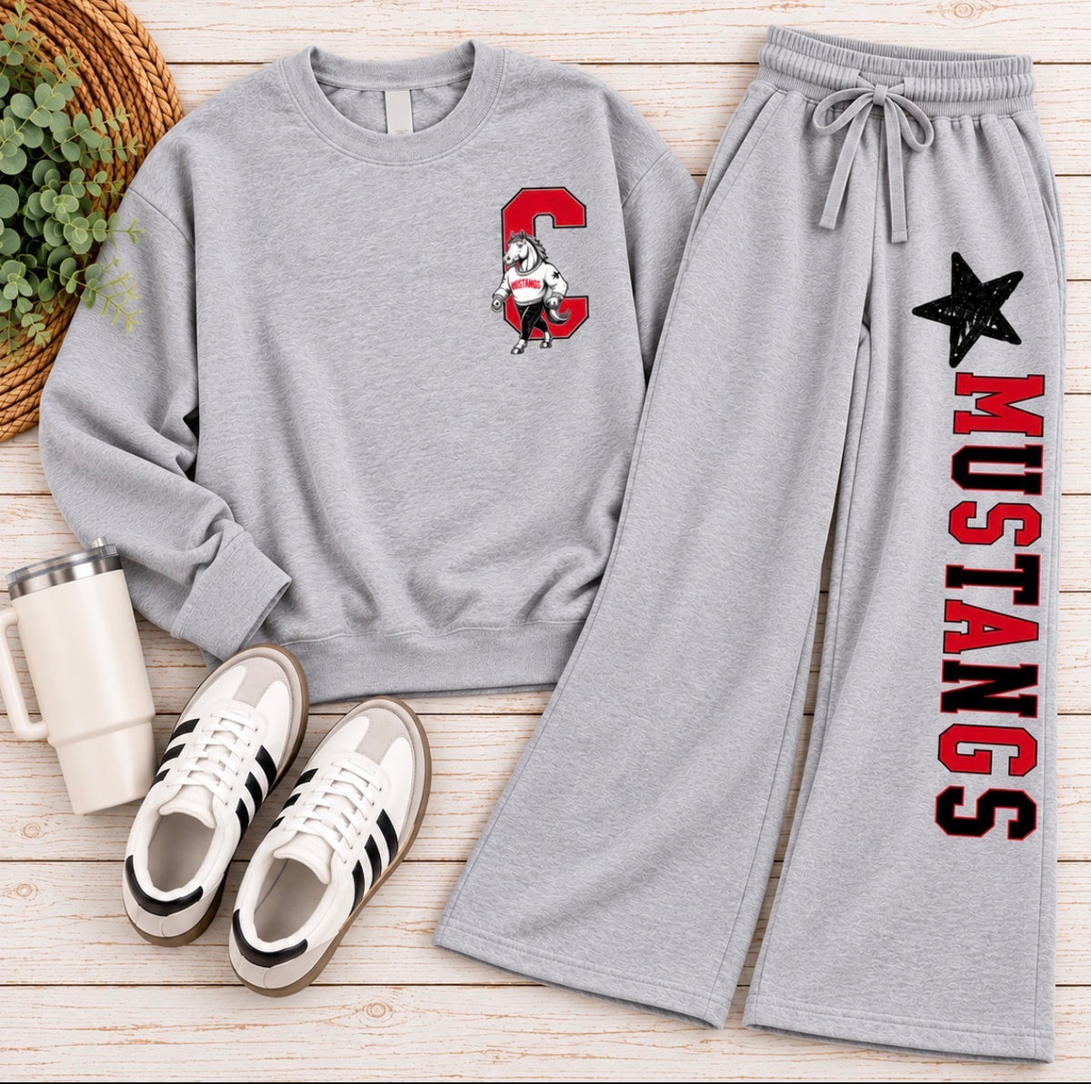 School Spirit Matching Crewneck & Wide-Leg Sweatpants Set - Adult Sizes Only