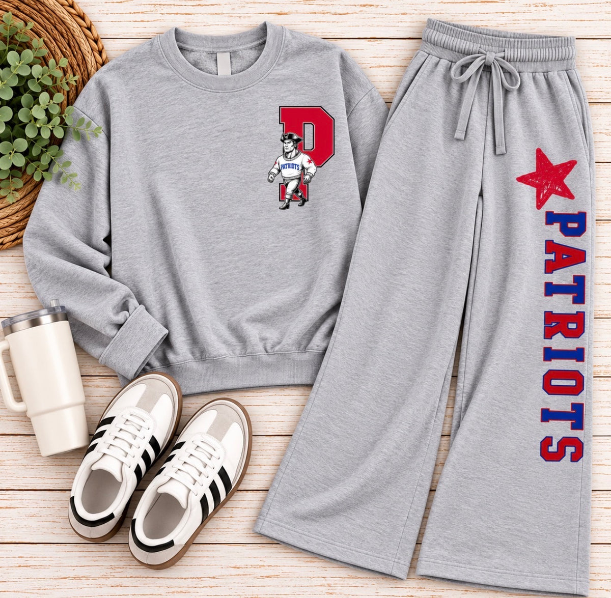School Spirit Matching Crewneck & Wide-Leg Sweatpants Set - Adult Sizes Only