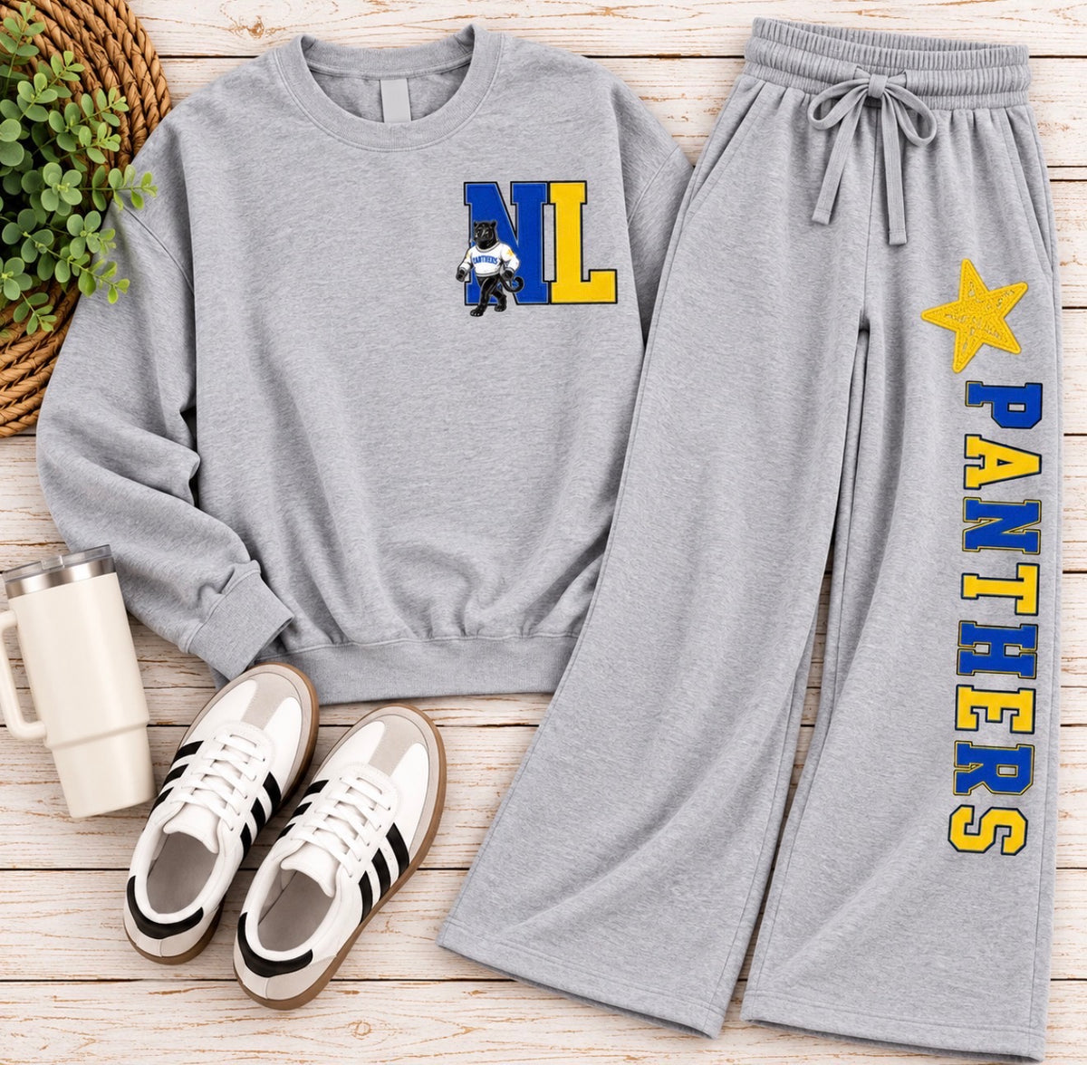 School Spirit Matching Crewneck & Wide-Leg Sweatpants Set - Adult Sizes Only