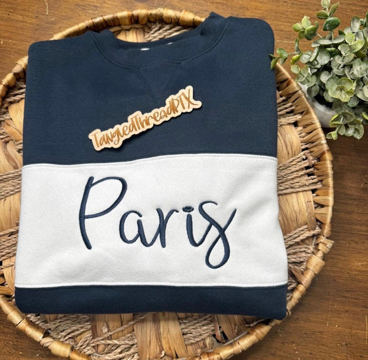 Navy Colorblock Paris - Embroidered
