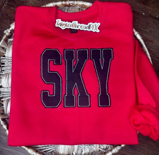 RED Raggy SKY Black Letters  - Embroidered