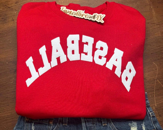 Upside Down Baseball - White Puff - Gildan Sweatshirt