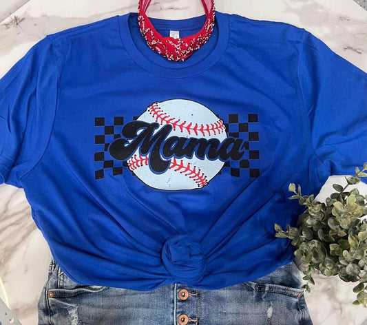 Royal Blue Checkered Baseball Mama - Gildan