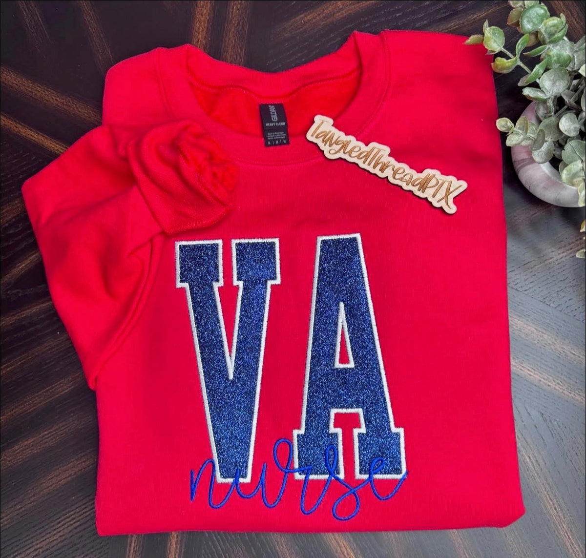 Navy Blue VA Nurse - Embroidered RED Gildan Sweatshirt