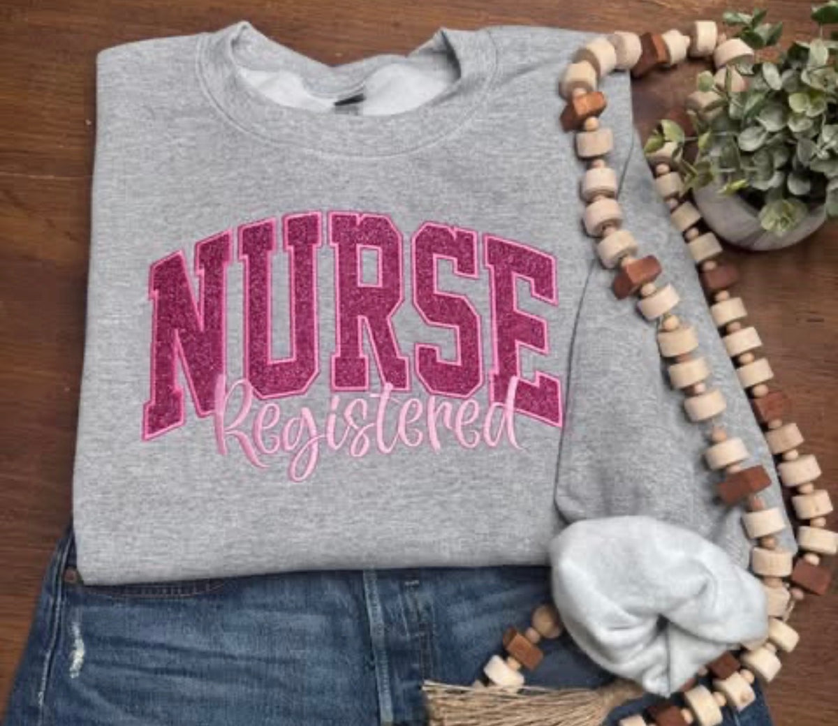 PINK Registered Nurse - Embroidered Sport Gray Gildan