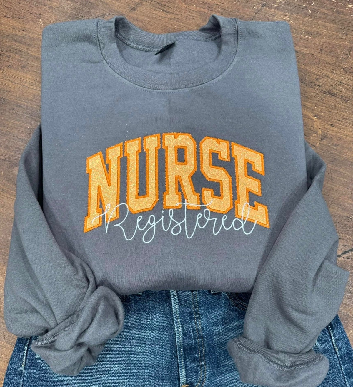 Orange Registered Nurse- Embroidered Charcoal Gildan Sweatshirt;