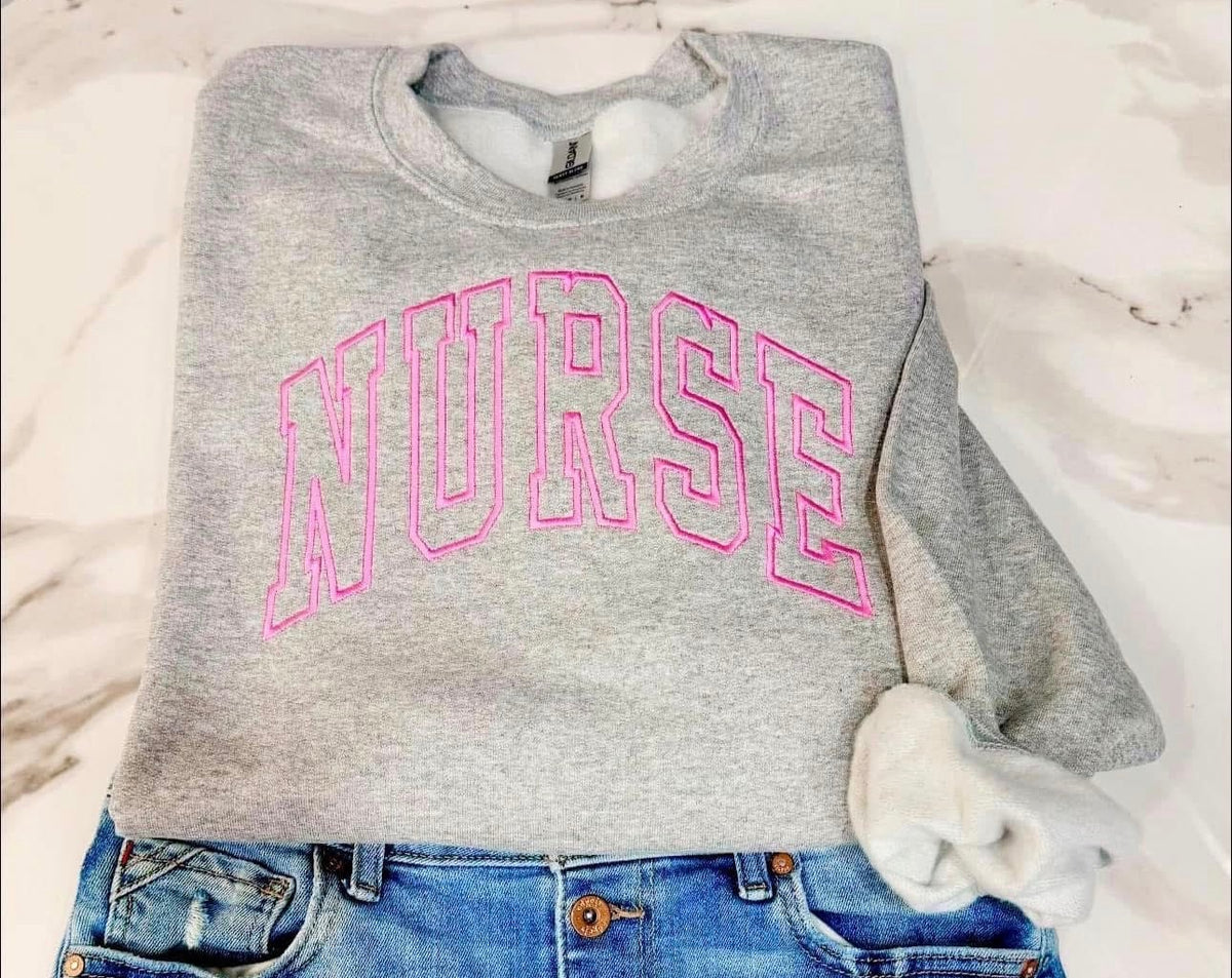 Pink Nurse - Embroidered Sport Gray Gildan Sweatshirt