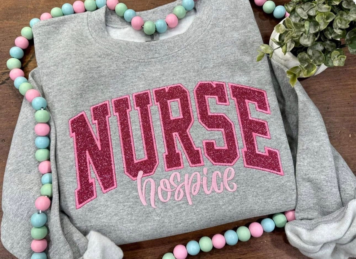 PINK Hospice Nurse - Embroidered Sport Gray Gildan
