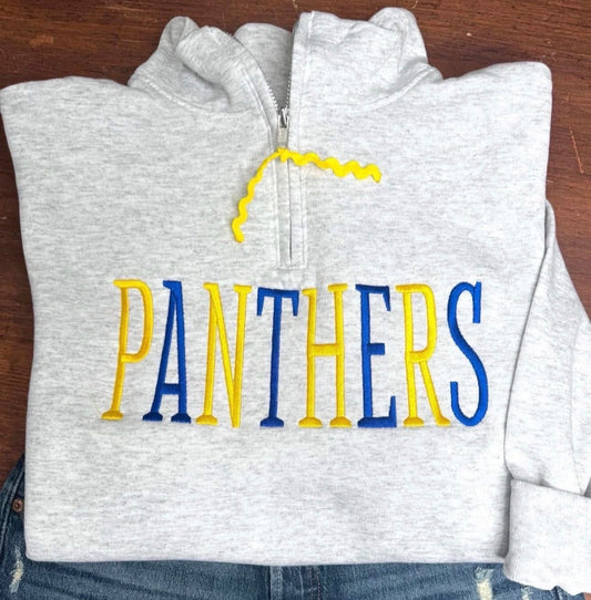 Panthers - Tall Alternating Letters 1/4 Zip - Embroidered - Ash Gray