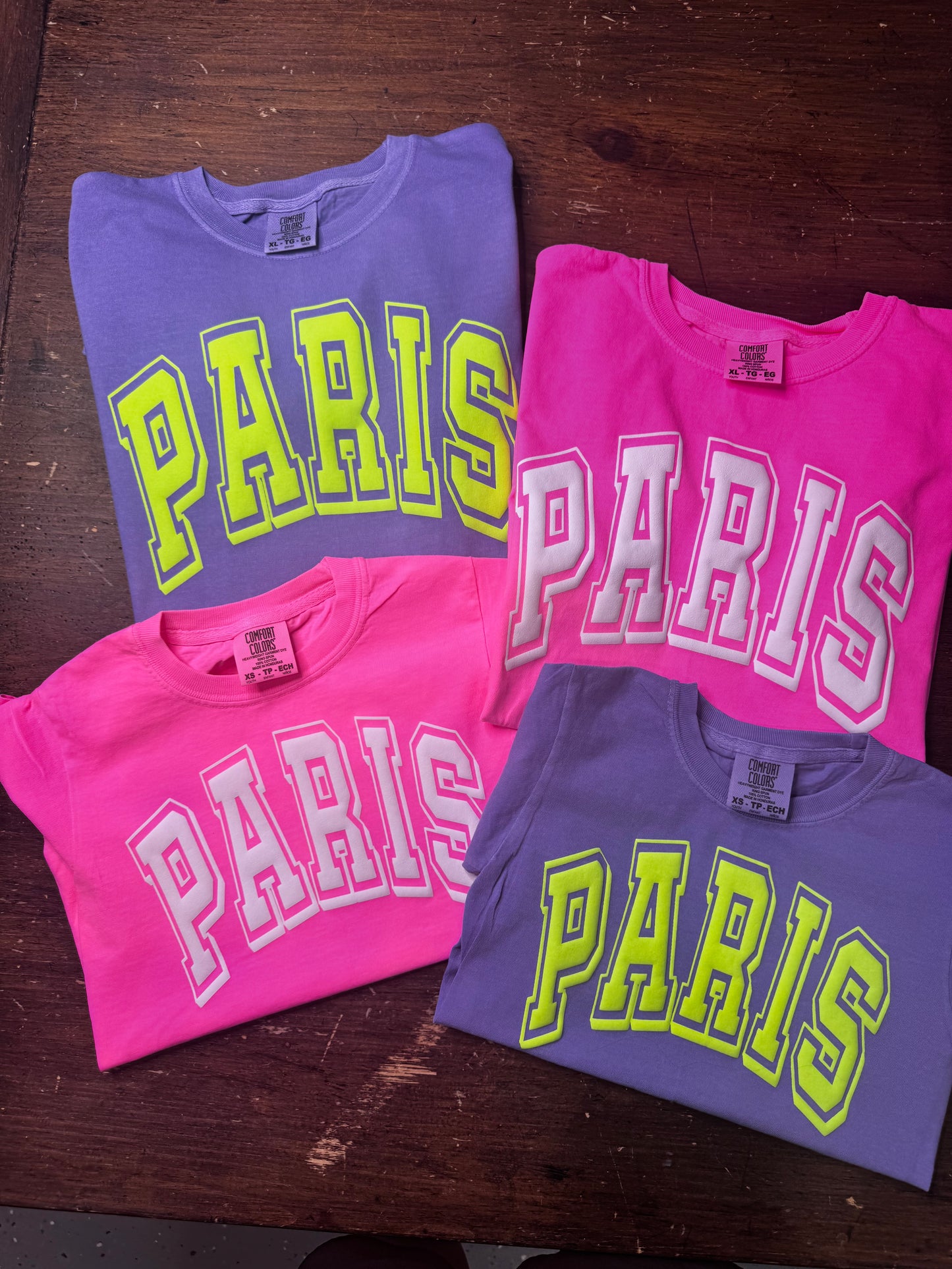 Neon Pink PARIS - White Puff