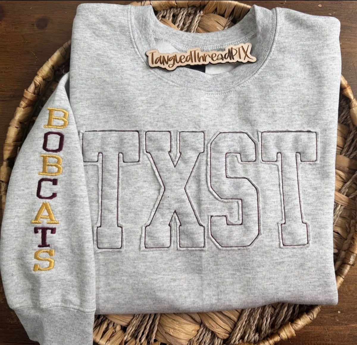 Ash Gray TXST Raggy Sweatshirt - Embroidered
