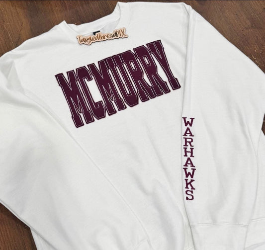 White McMurry WarHawks Raggy Embroidered Sweatshirt