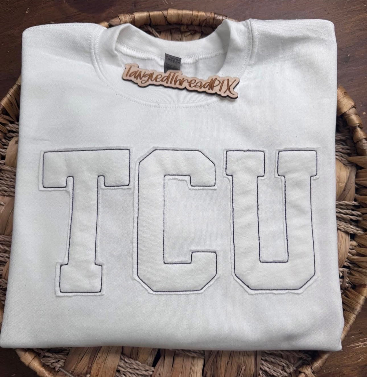 White TCU  Raggy Embroidered Sweatshirt