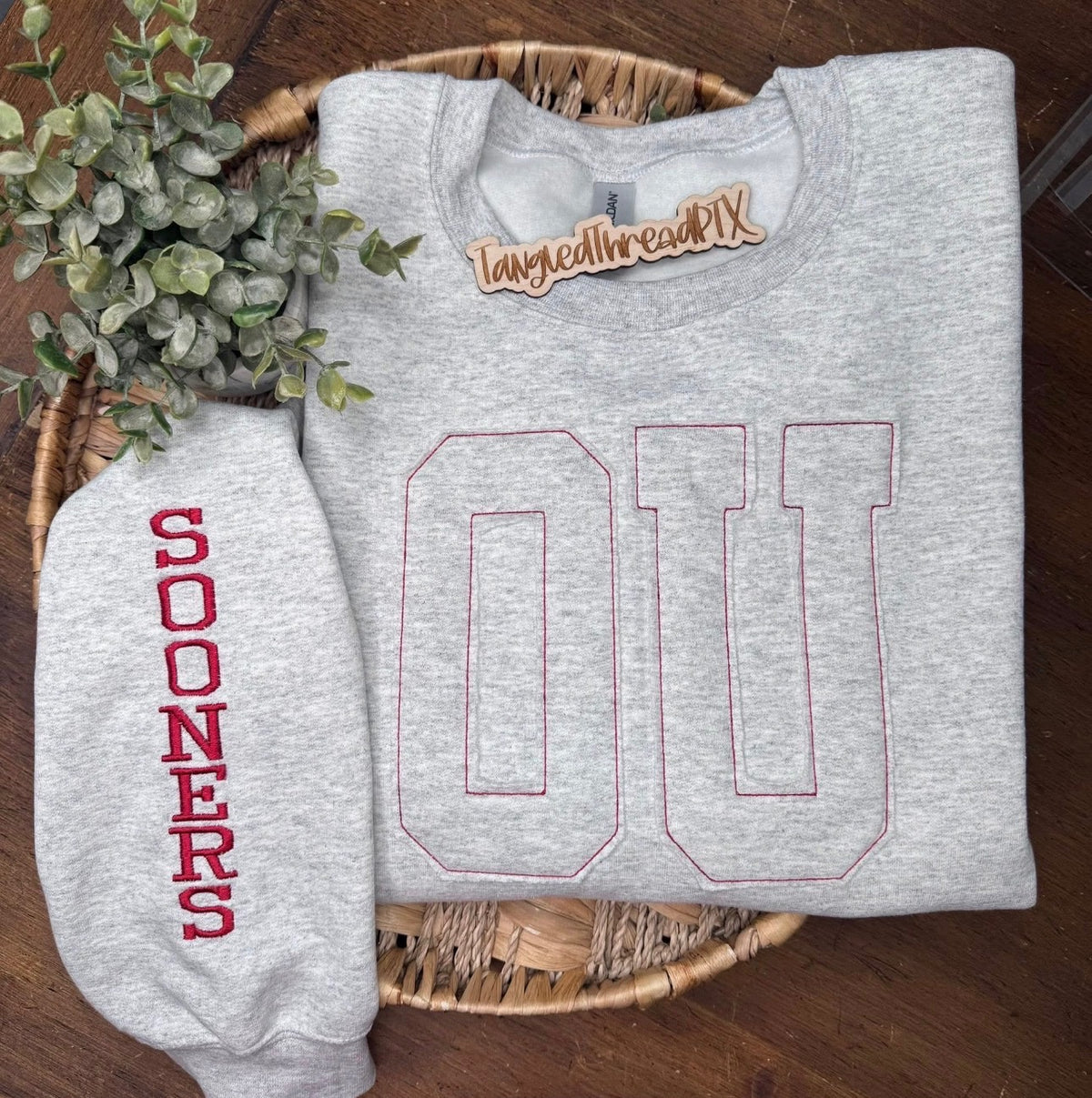 Ash Gray OU Raggy Embroidered Sweatshirt