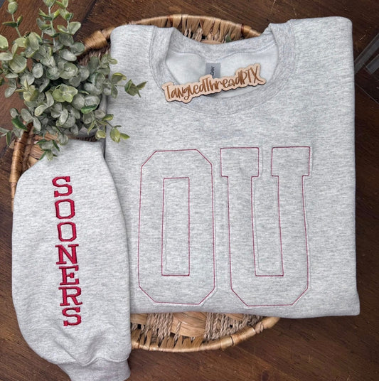 Ash Gray OU Raggy Embroidered Sweatshirt