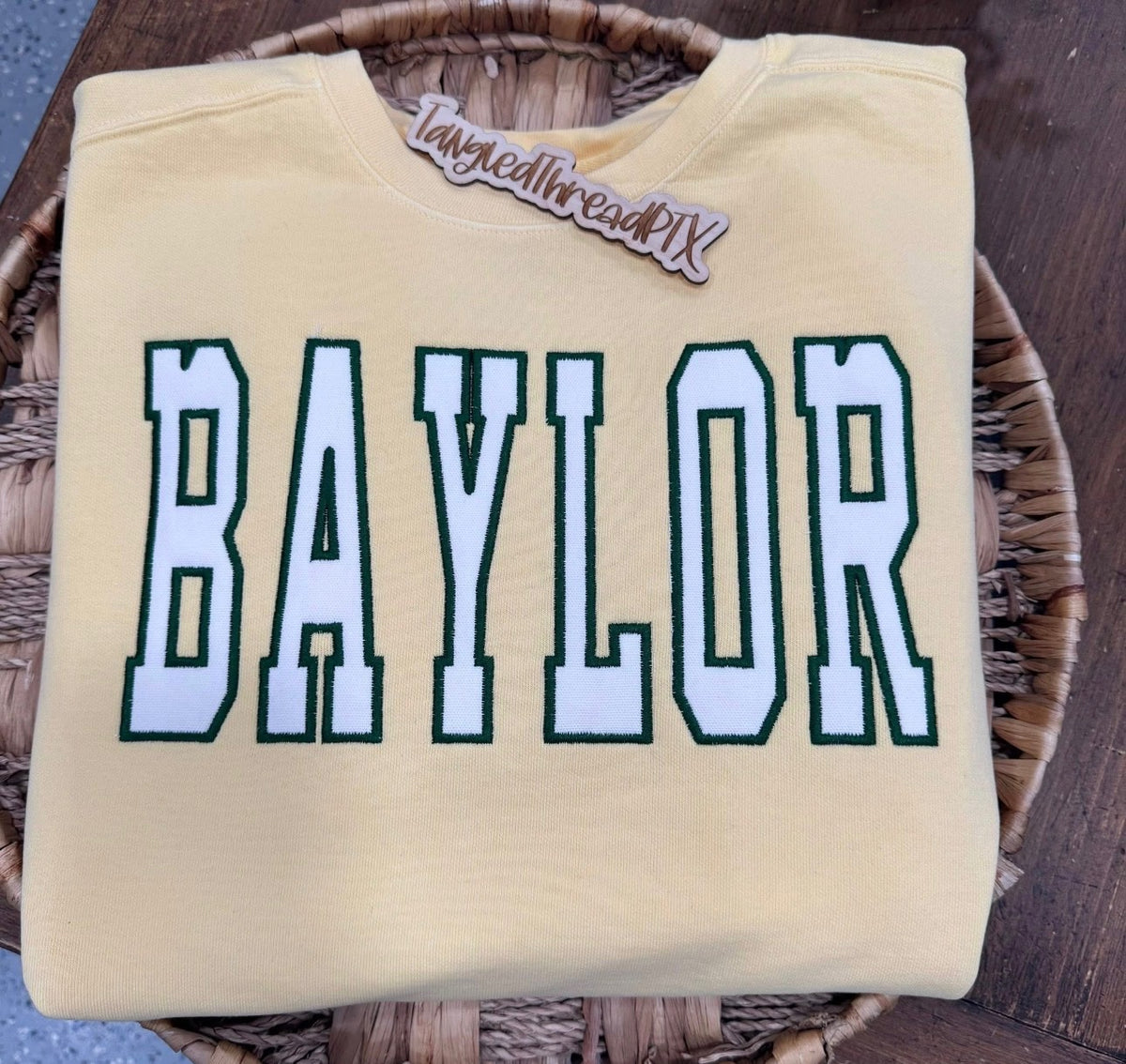Yellow Haze Embroidered Baylor Sweatshirt - Applique Letters