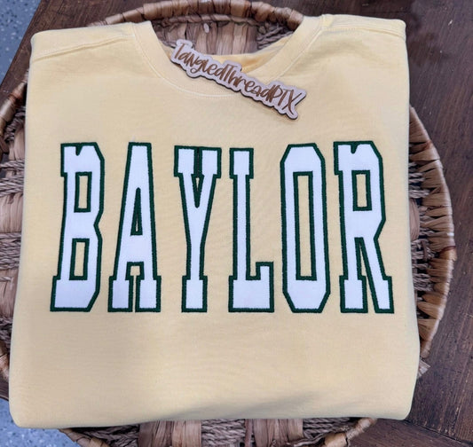 Yellow Haze Embroidered Baylor Sweatshirt - Applique Letters