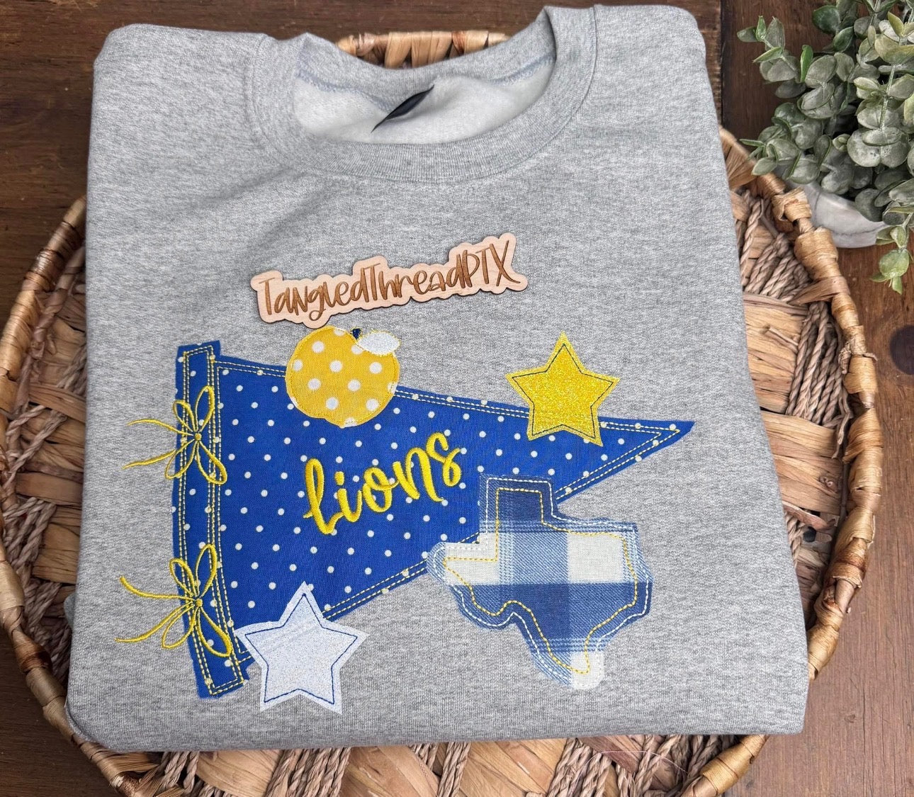 Sport Gray Commerce Lions Pennant Flag Embroidered Sweatshirt