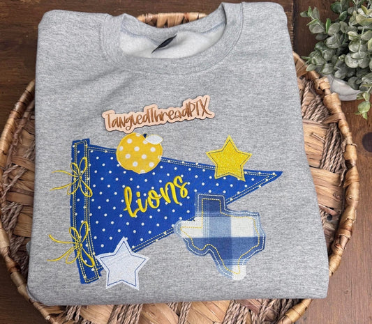 Sport Gray Commerce Lions Pennant Flag Embroidered Sweatshirt