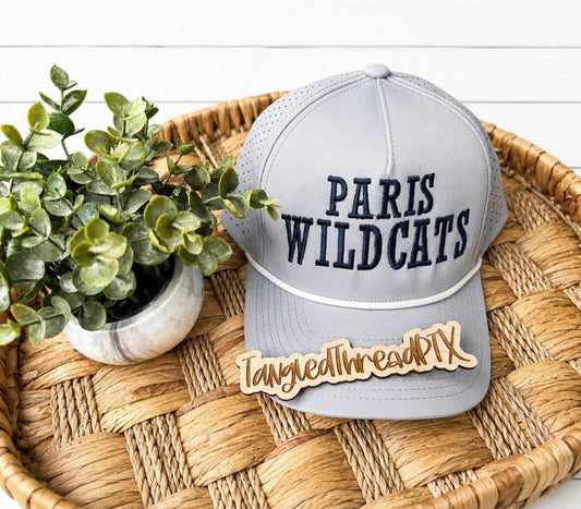 Light Gray Rope Hat - Navy Paris Wildcats - Embroidered Hat