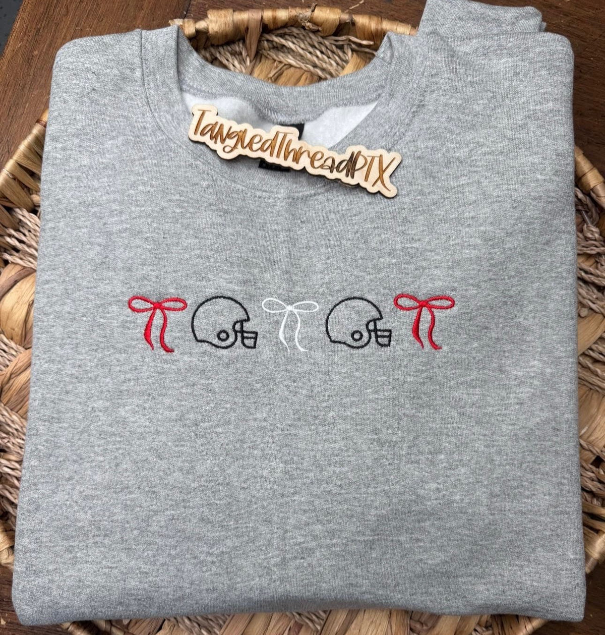Sport Gray Football & Bows - Embroidered