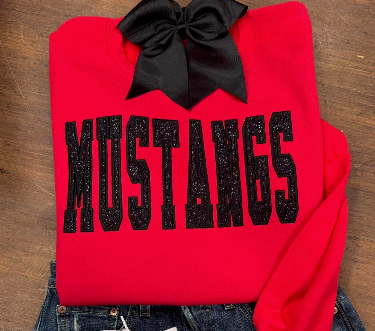 Red Mustangs Sweatshirt - Black Glitter Vinyl