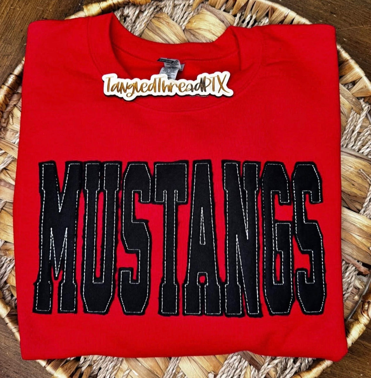 Red Mustangs - Black Letters White Stitching