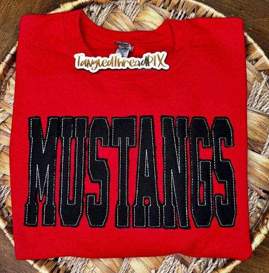 Red Mustangs - Black Letters White Stitching