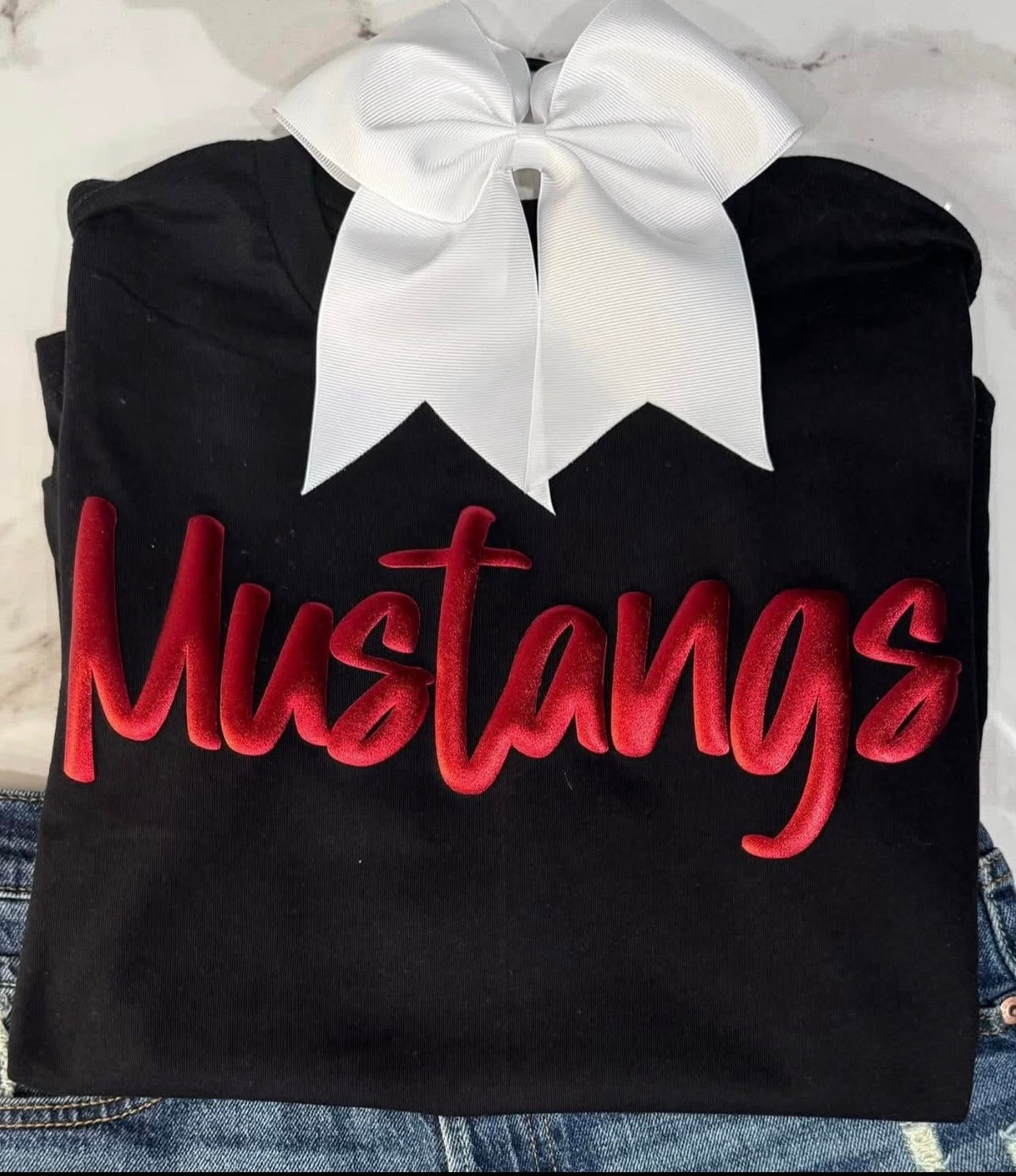 Black Mustangs Red Metallic Puff