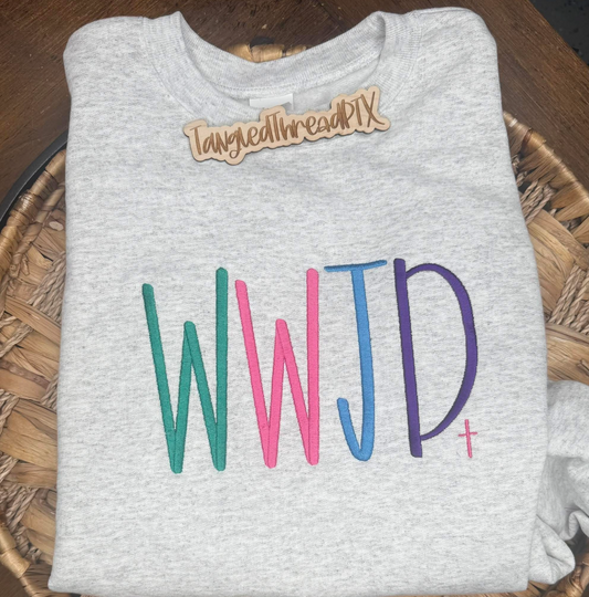 WWJD - Embroidered Sweatshirt - Gildan Ash Gray