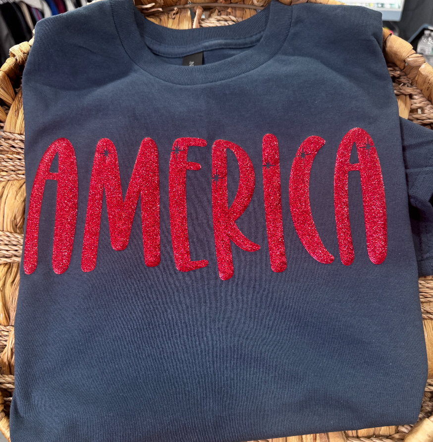 America Glitter Puff Tees - Multiple Colors Available