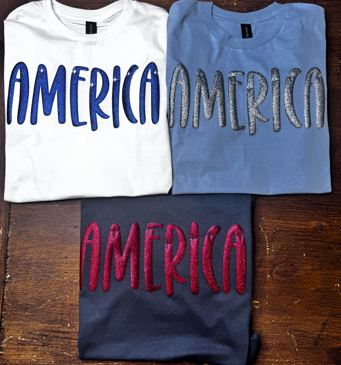 America Glitter Puff Tees - Multiple Colors Available