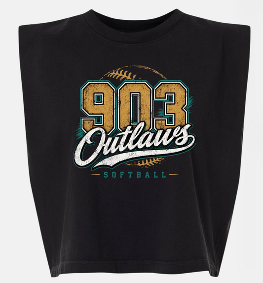 903 Outlaws Softball - Gold  & White - Boxy Muscle Crop